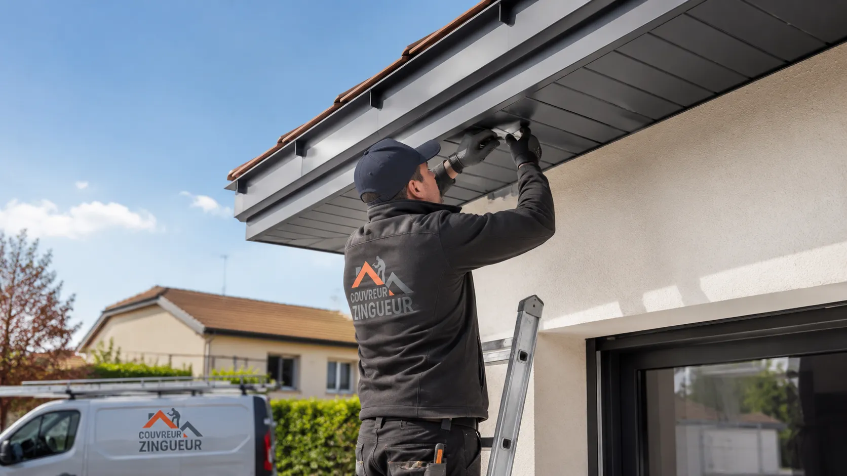 Détail sous-face PVC ventilée avec planche de rive aluminium
