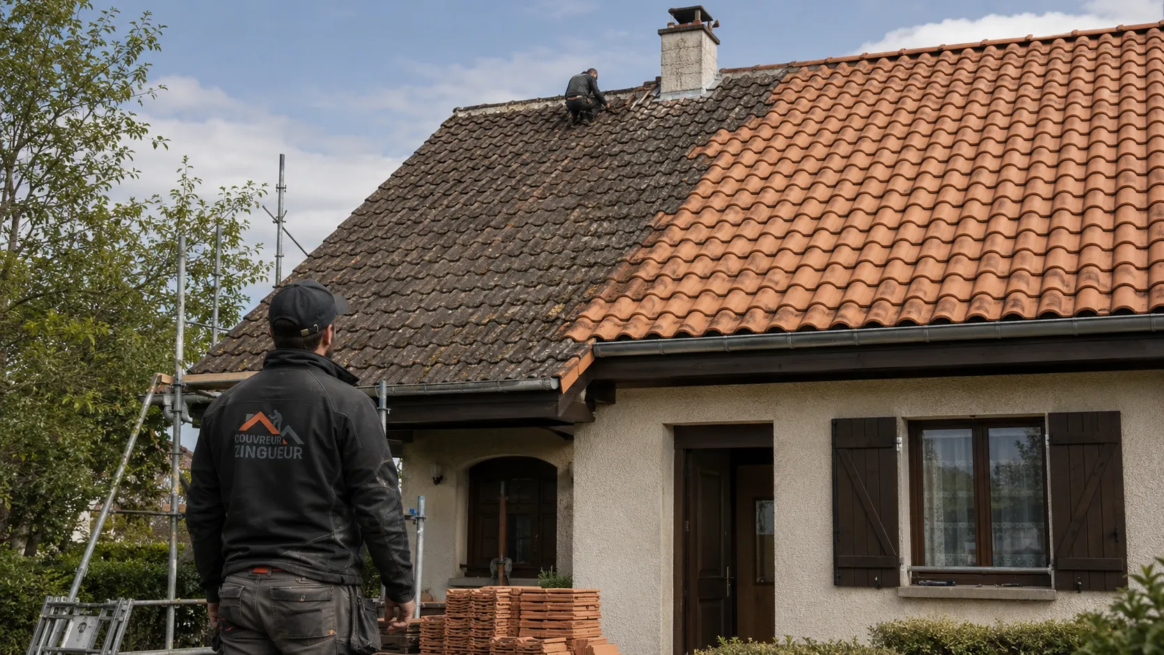 Avant-après rénovation toiture tuile à Grenoble