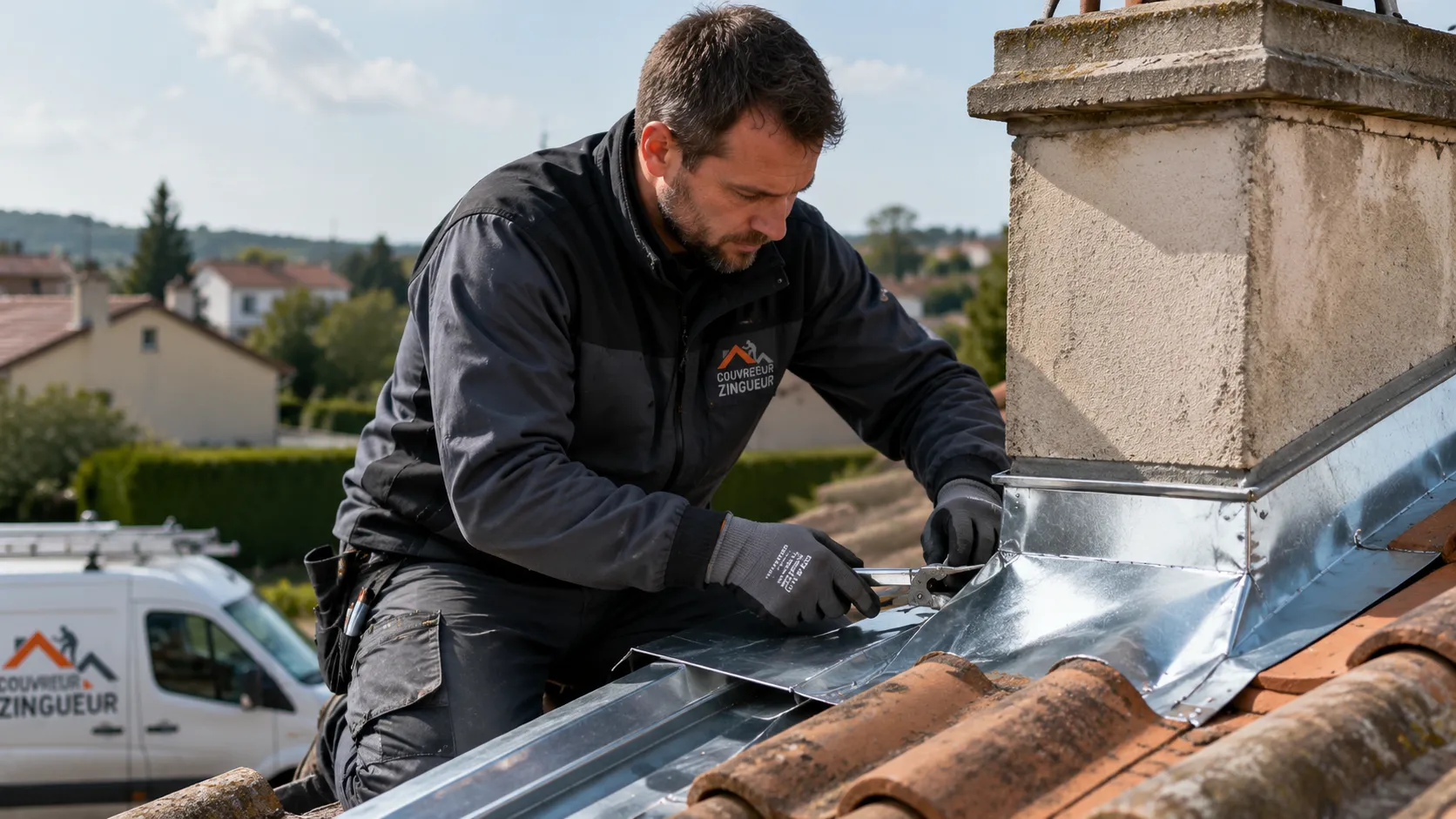 Réparation de solin zinc autour d'une cheminée à Grenoble